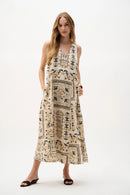 uScarf Print A-Line Dress - Beige/multi