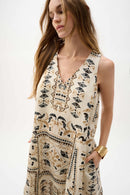 uScarf Print A-Line Dress - Beige/multi