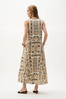 uScarf Print A-Line Dress - Beige/multi