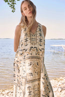 uScarf Print A-Line Dress - Beige/multi