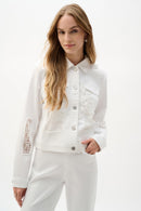 Lace Embroidery Denim Jacket - White
