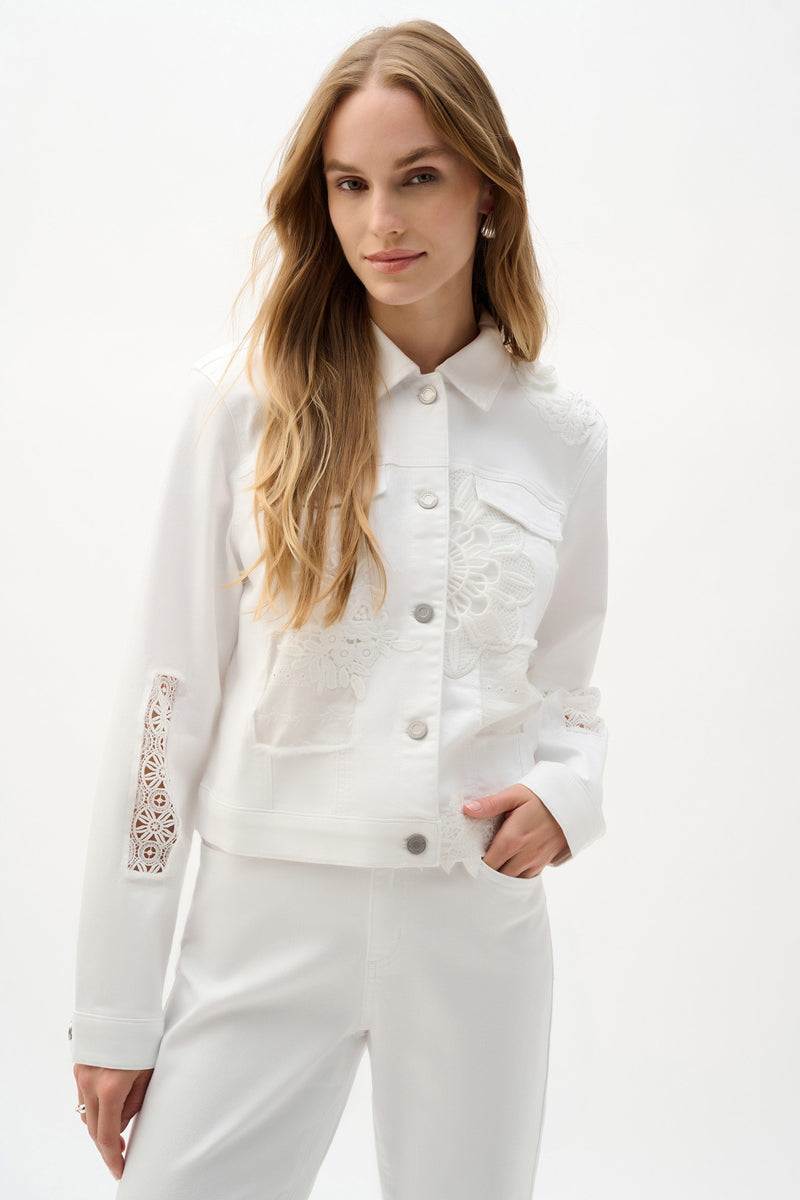 Lace Embroidery Denim Jacket - White Lace Embroidery Denim Jacket - White