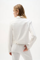 Lace Embroidery Denim Jacket - White