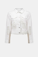 Lace Embroidery Denim Jacket - White