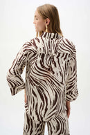 Animal Print A Line Blouse - Beige/brown
