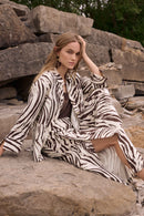 Animal Print A Line Blouse - Beige/brown