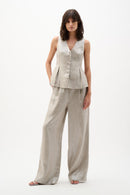 Foiled Linen Peplum Waistcoat - Champagne