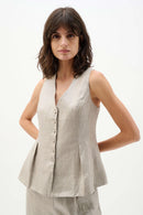 Foiled Linen Peplum Waistcoat - Champagne