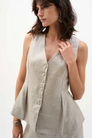 Foiled Linen Peplum Waistcoat - Champagne