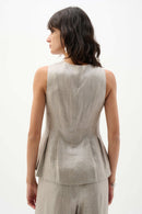 Foiled Linen Peplum Waistcoat - Champagne