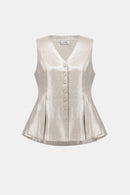 Foiled Linen Peplum Waistcoat - Champagne