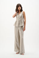Foiled Linen Wide Leg Trouser - Champagne