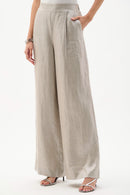 Foiled Linen Wide Leg Trouser - Champagne