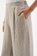 Foiled Linen Wide Leg Trouser - Champagne