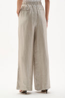 Foiled Linen Wide Leg Trouser - Champagne