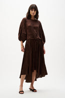 Pleated Satin Cocoon Top - Mahogany