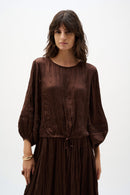 Pleated Satin Cocoon Top - Mahogany