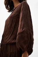 Pleated Satin Cocoon Top - Mahogany