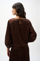 Pleated Satin Cocoon Top - Mahogany