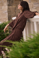 Pleated Satin Cocoon Top - Mahogany