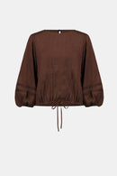 Pleated Satin Cocoon Top - Mahogany