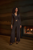 Wide-Leg Wrap Jumpsuit - Mocha