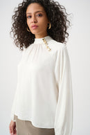 Satin Stand-Collar Top - Winter White