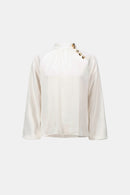Satin Stand-Collar Top - Winter White