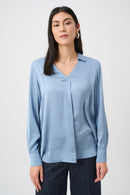 Satin Shirt-Collar Tunic - Chambray