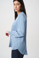 Satin Shirt-Collar Tunic - Chambray