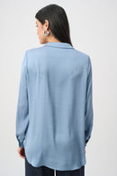 Satin Shirt-Collar Tunic - Chambray