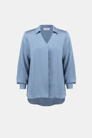Satin Shirt-Collar Tunic - Chambray