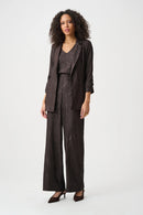 Pleated Satin Open Blazer - Mocha