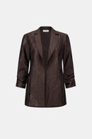 Pleated Satin Open Blazer - Mocha