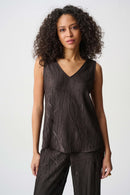 Pleated Satin V-Neck Top - Mocha