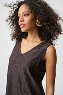 Pleated Satin V-Neck Top - Mocha