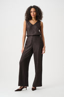 Pleated Satin V-Neck Top - Mocha