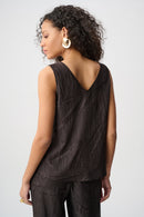 Pleated Satin V-Neck Top - Mocha
