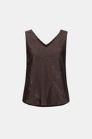 Pleated Satin V-Neck Top - Mocha