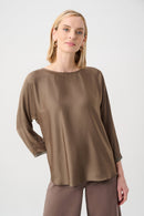 Satin Boat-Neck Tunic - Mink