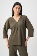 Scuba Crepe Zip Neck Top - Avocado