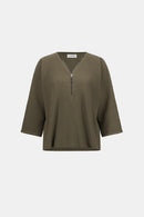 Scuba Crepe Zip Neck Top - Avocado