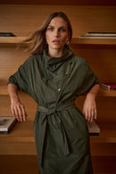 Cowl Neck Belted Dress - Avocado
