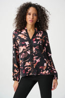 Satin Abstract Print Top - Black/multi