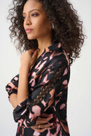 Satin Abstract Print Top - Black/multi