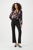 Satin Abstract Print Top - Black/multi