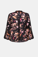 Satin Abstract Print Top - Black/multi