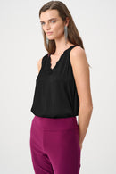 Satin Sleeveless VNeck Top - Black