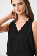 Satin Sleeveless VNeck Top - Black