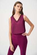 Satin Sleeveless VNeck Top - Berry Burst